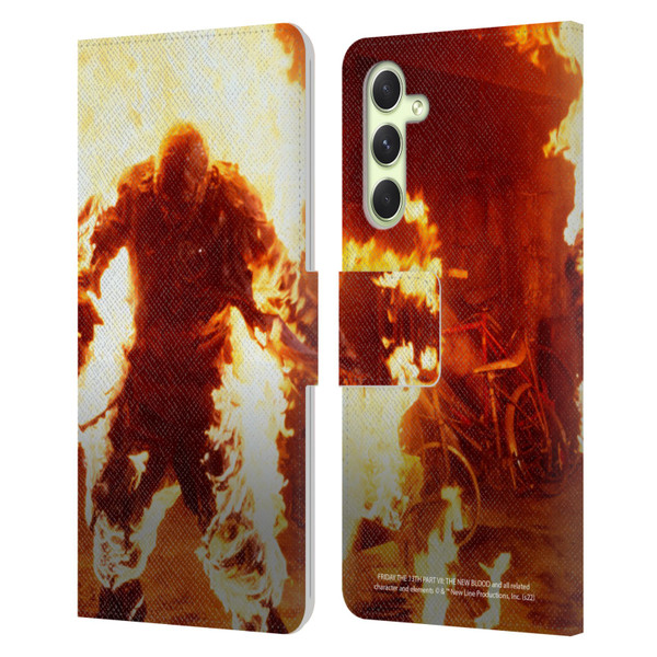 Friday the 13th Part VII The New Blood Graphics Jason Voorhees On Fire Leather Book Wallet Case Cover For Samsung Galaxy A54 5G