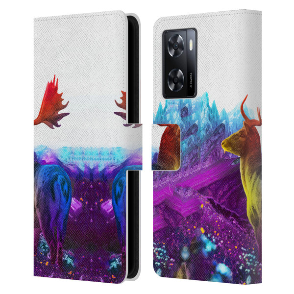 Dave Loblaw Animals Purple Mountain Deer Leather Book Wallet Case Cover For OPPO A57s