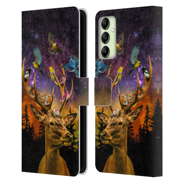 Dave Loblaw Animals Deer and Birds Leather Book Wallet Case Cover For Samsung Galaxy A14 5G