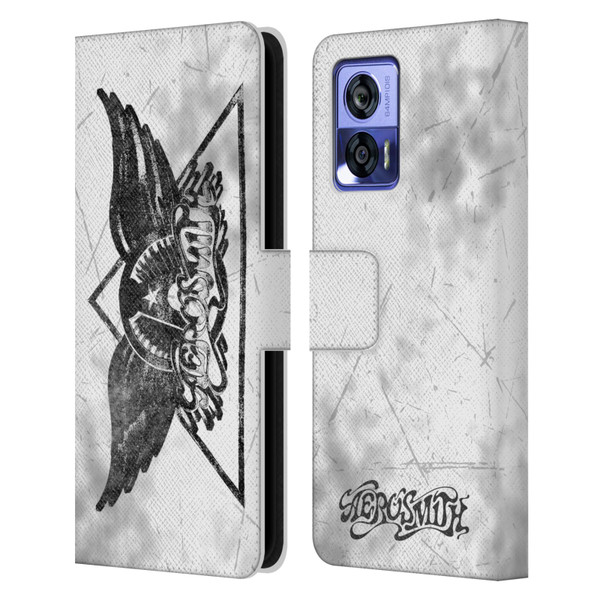 Aerosmith Black And White Triangle Winged Logo Leather Book Wallet Case Cover For Motorola Edge 30 Neo 5G
