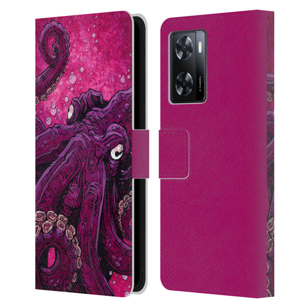 David Lozeau Colourful Grunge Octopus Squid Leather Book Wallet Case Cover For OPPO A57s