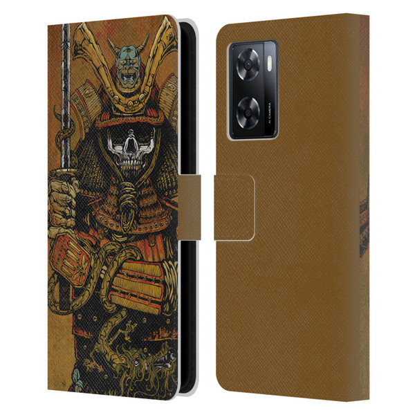 David Lozeau Colourful Grunge Samurai Leather Book Wallet Case Cover For OPPO A57s