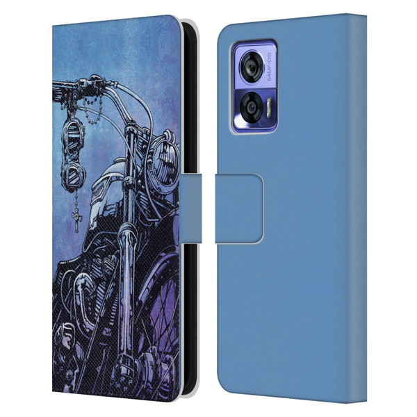 David Lozeau Skeleton Grunge Motorcycle Leather Book Wallet Case Cover For Motorola Edge 30 Neo 5G
