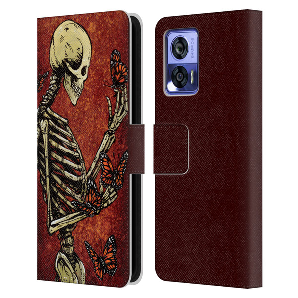 David Lozeau Skeleton Grunge Butterflies Leather Book Wallet Case Cover For Motorola Edge 30 Neo 5G