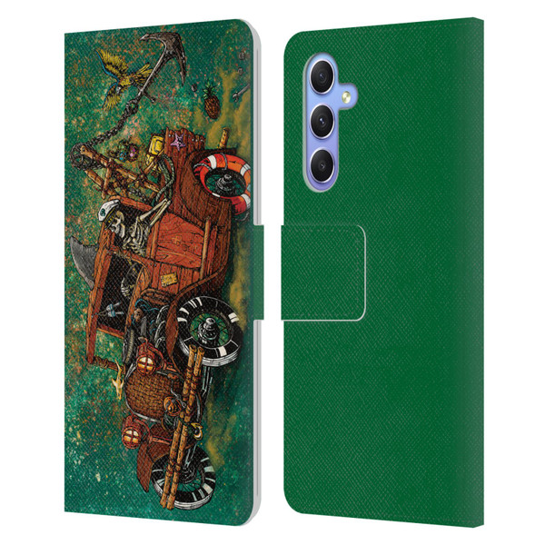 David Lozeau Skeleton Grunge Tiki Towing Leather Book Wallet Case Cover For Samsung Galaxy A34 5G