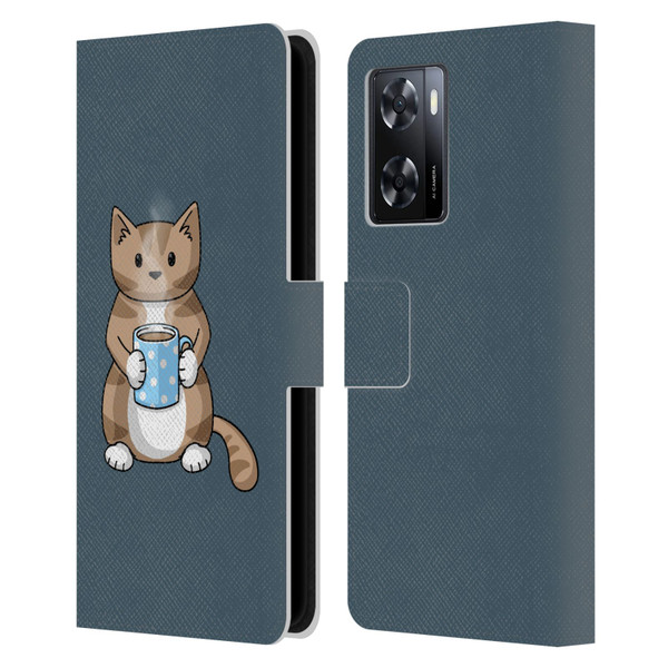 Beth Wilson Doodlecats Coffee Drinking Leather Book Wallet Case Cover For OPPO A57s