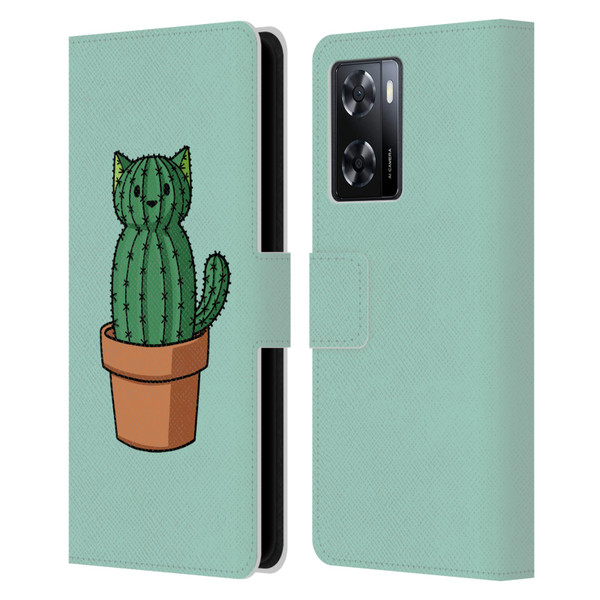 Beth Wilson Doodlecats Cactus Leather Book Wallet Case Cover For OPPO A57s