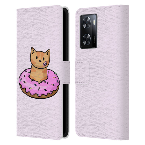 Beth Wilson Doodlecats Donut Leather Book Wallet Case Cover For OPPO A57s