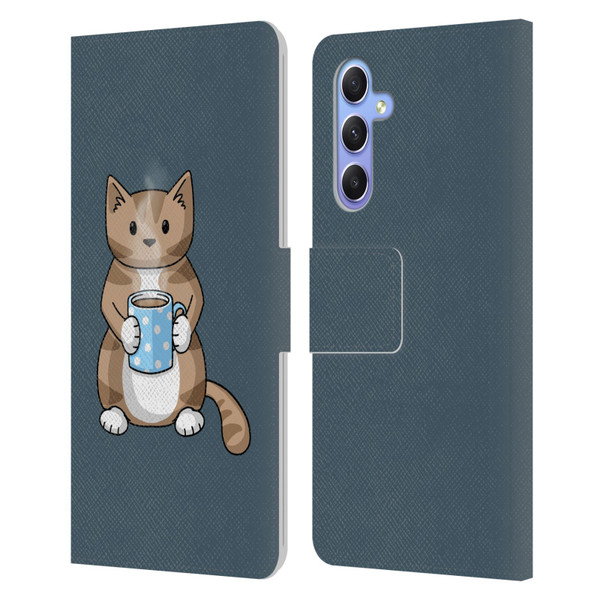Beth Wilson Doodlecats Coffee Drinking Leather Book Wallet Case Cover For Samsung Galaxy A34 5G