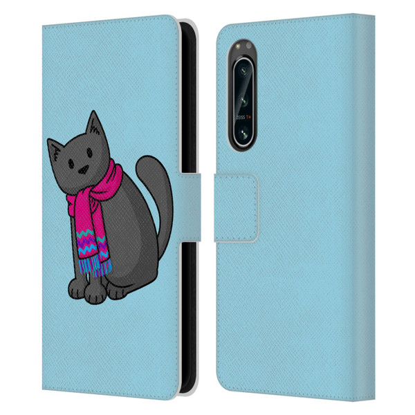 Beth Wilson Doodlecats Cold In A Scarf Leather Book Wallet Case Cover For Sony Xperia 5 IV
