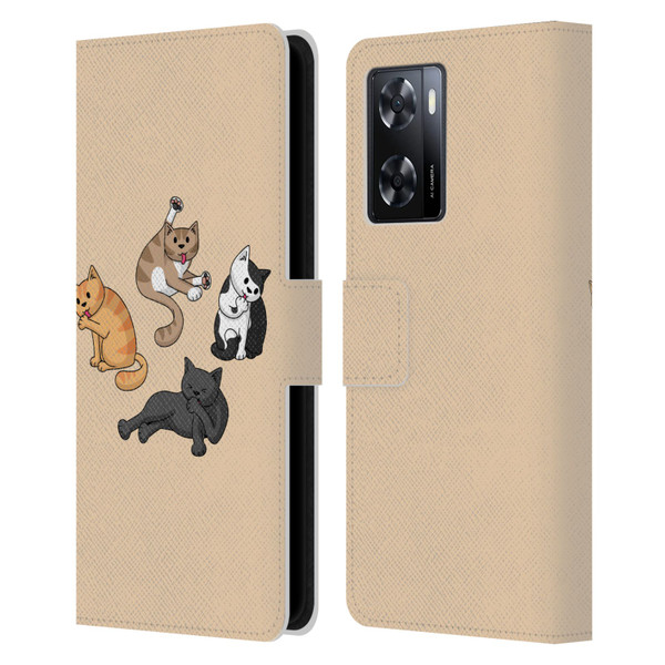 Beth Wilson Doodle Cats 2 Washing Time Leather Book Wallet Case Cover For OPPO A57s