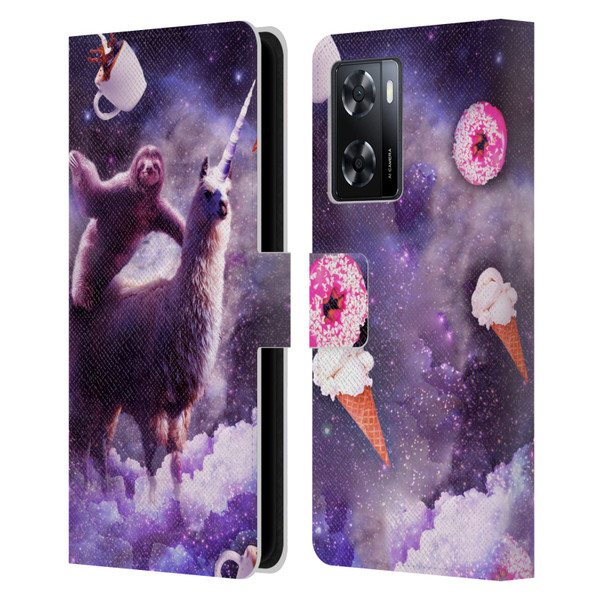 Random Galaxy Mixed Designs Sloth Riding Unicorn Leather Book Wallet Case Cover For OPPO A57s
