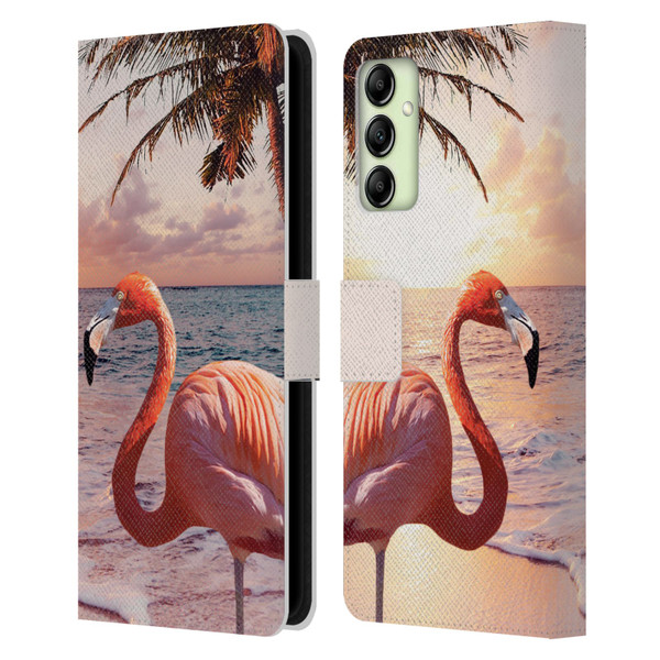 Random Galaxy Mixed Designs Flamingos & Palm Trees Leather Book Wallet Case Cover For Samsung Galaxy A14 5G