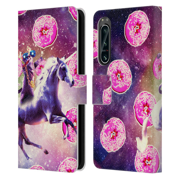 Random Galaxy Mixed Designs Thug Cat Riding Unicorn Leather Book Wallet Case Cover For Sony Xperia 5 IV