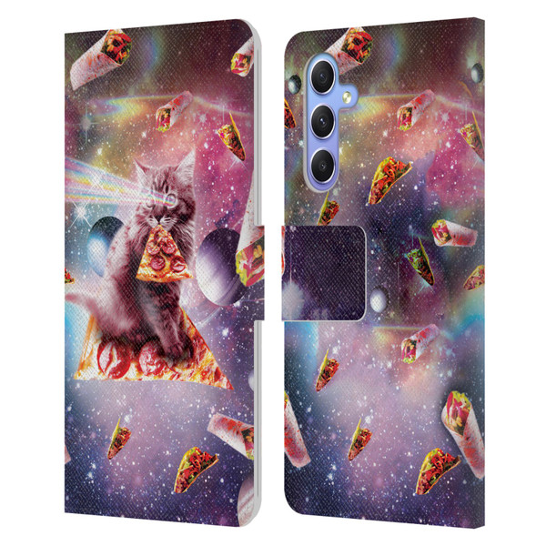 Random Galaxy Space Pizza Ride Outer Space Lazer Cat Leather Book Wallet Case Cover For Samsung Galaxy A34 5G