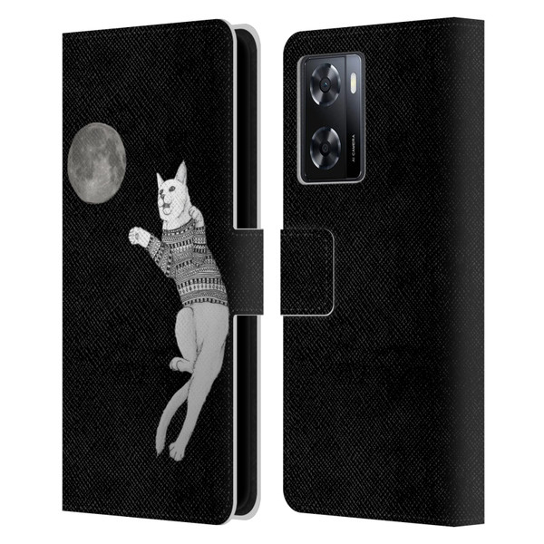 Barruf Animals Cat-ch The Moon Leather Book Wallet Case Cover For OPPO A57s