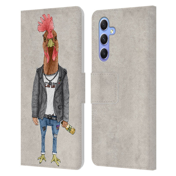 Barruf Animals Punk Rooster Leather Book Wallet Case Cover For Samsung Galaxy A34 5G
