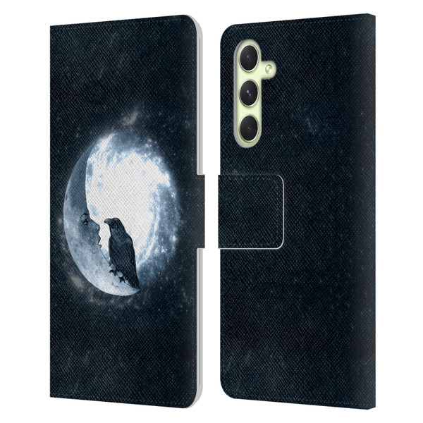 Barruf Animals Crow and Its Moon Leather Book Wallet Case Cover For Samsung Galaxy A54 5G