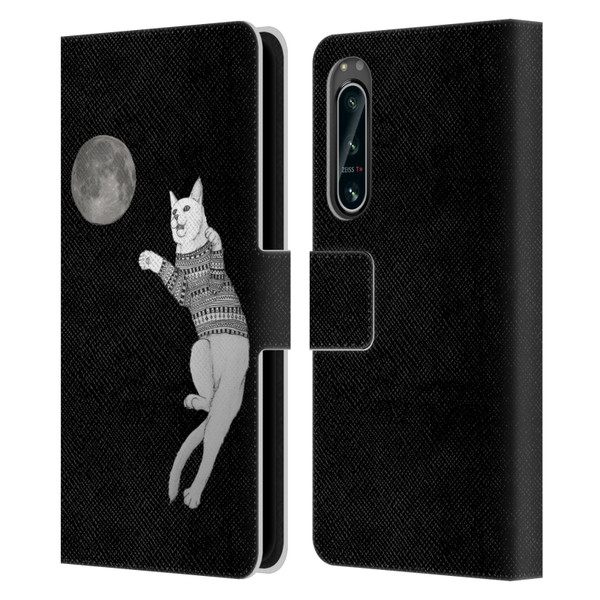 Barruf Animals Cat-ch The Moon Leather Book Wallet Case Cover For Sony Xperia 5 IV