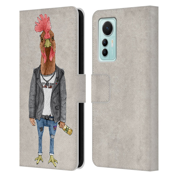 Barruf Animals Punk Rooster Leather Book Wallet Case Cover For Xiaomi 12 Lite