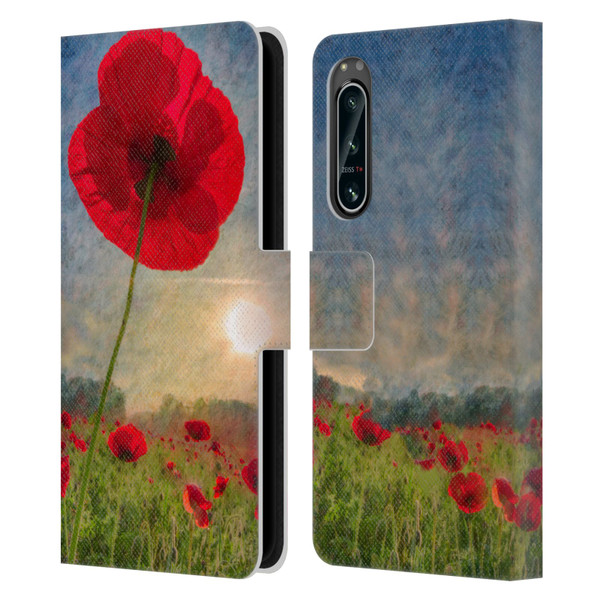 Celebrate Life Gallery Florals Red Flower Leather Book Wallet Case Cover For Sony Xperia 5 IV