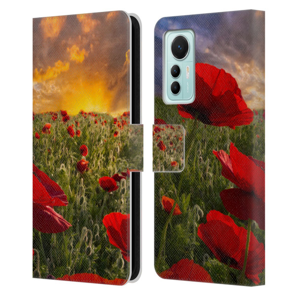 Celebrate Life Gallery Florals Red Flower Field Leather Book Wallet Case Cover For Xiaomi 12 Lite