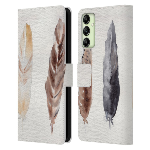 Mai Autumn Feathers Pattern Leather Book Wallet Case Cover For Samsung Galaxy A14 5G