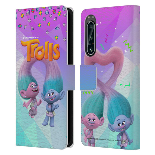 Trolls Snack Pack Satin & Chenille Leather Book Wallet Case Cover For Sony Xperia 5 IV