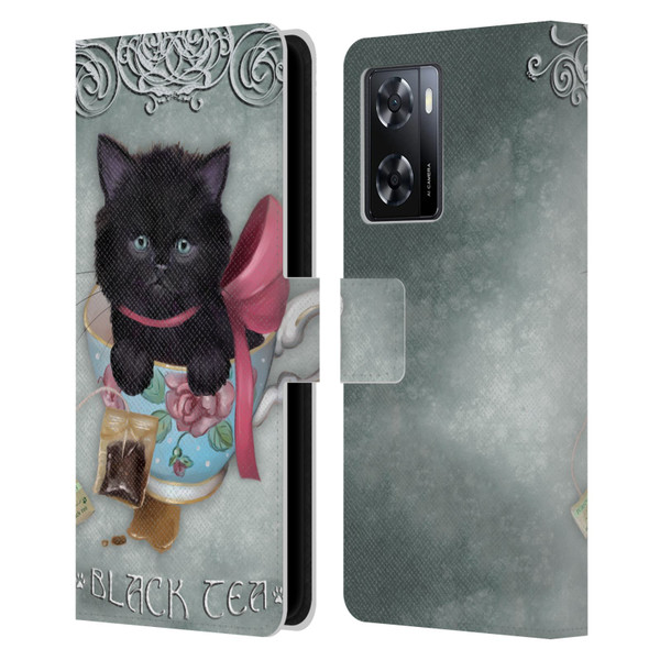 Ash Evans Black Cats Tea Leather Book Wallet Case Cover For OPPO A57s