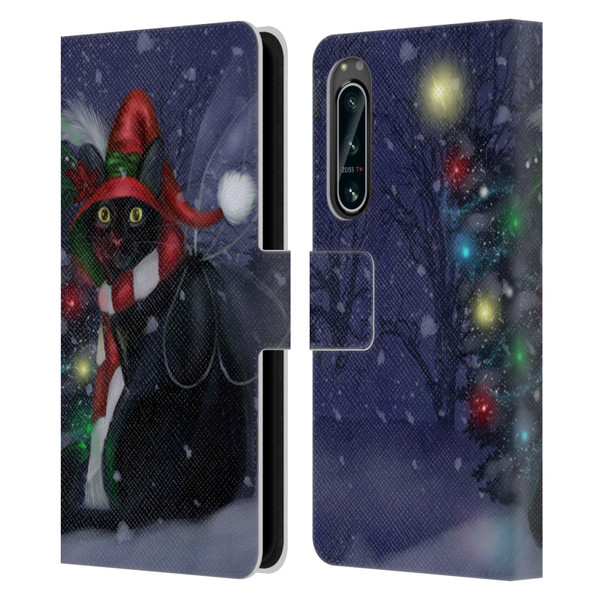 Ash Evans Black Cats Yuletide Cheer Leather Book Wallet Case Cover For Sony Xperia 5 IV