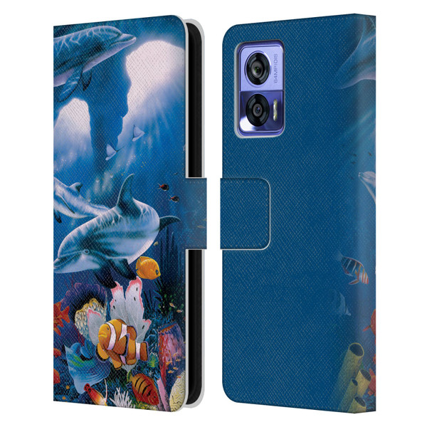 Graeme Stevenson Assorted Designs Dolphins Leather Book Wallet Case Cover For Motorola Edge 30 Neo 5G