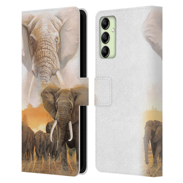 Graeme Stevenson Wildlife Elephants Leather Book Wallet Case Cover For Samsung Galaxy A14 5G