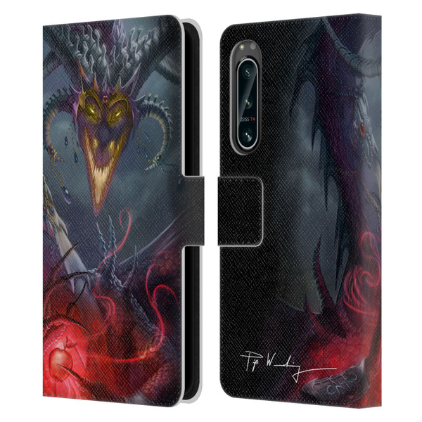 Piya Wannachaiwong Black Dragons Enchanted Leather Book Wallet Case Cover For Sony Xperia 5 IV