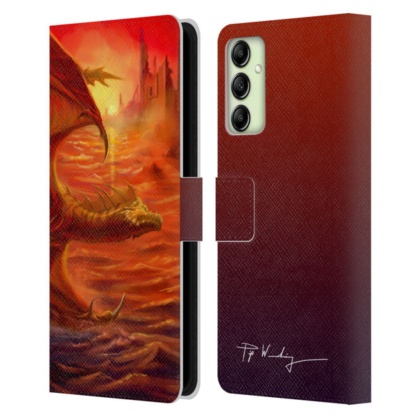 Piya Wannachaiwong Dragons Of Fire Lakeside Leather Book Wallet Case Cover For Samsung Galaxy A14 5G