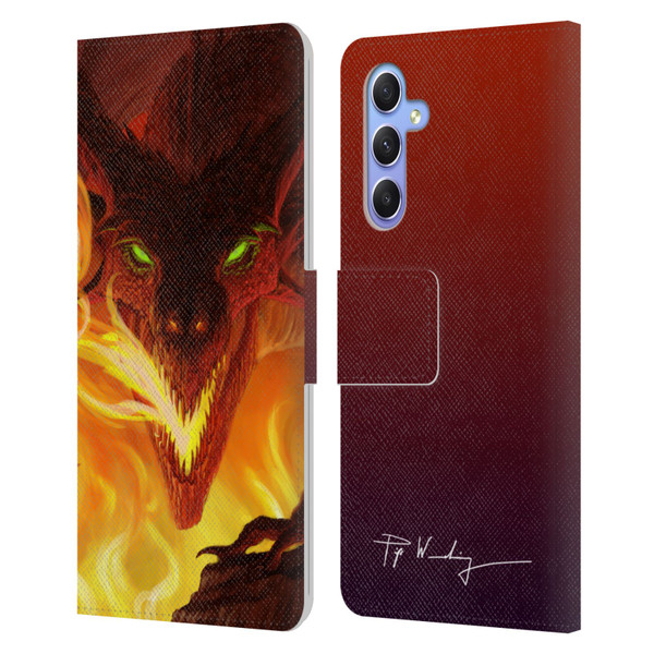 Piya Wannachaiwong Dragons Of Fire Glare Leather Book Wallet Case Cover For Samsung Galaxy A34 5G