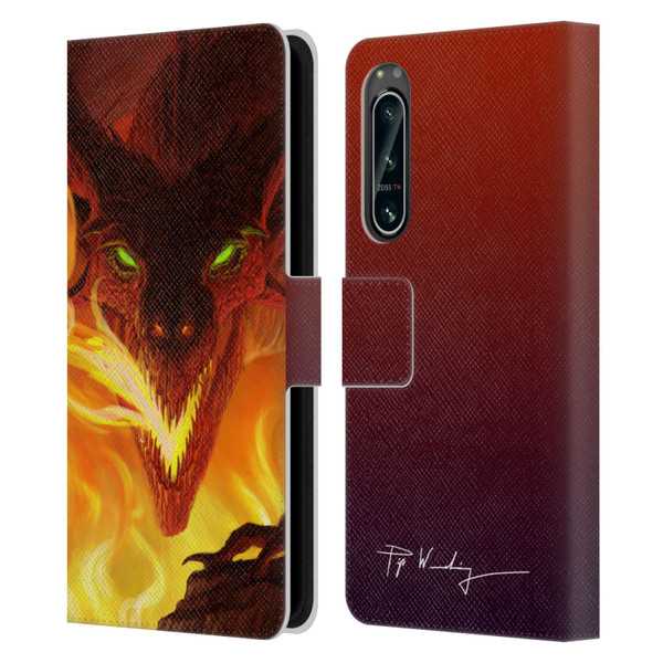 Piya Wannachaiwong Dragons Of Fire Glare Leather Book Wallet Case Cover For Sony Xperia 5 IV