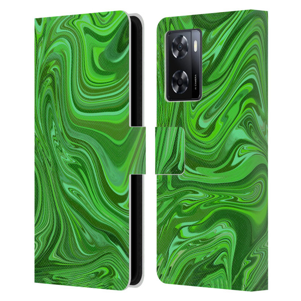 Suzan Lind Marble Emerald Green Leather Book Wallet Case Cover For OPPO A57s