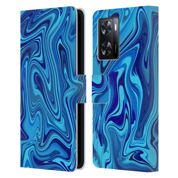 Suzan Lind Marble Blue Leather Book Wallet Case Cover For OPPO A57s
