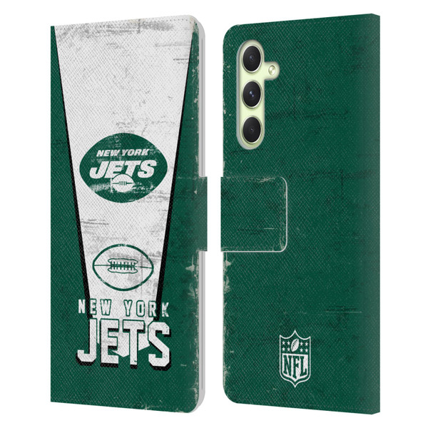 NFL New York Jets Logo Art Banner Leather Book Wallet Case Cover For Samsung Galaxy A54 5G