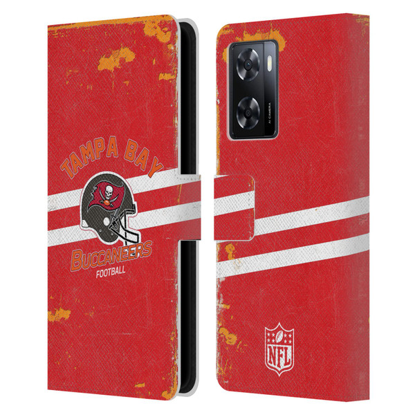 NFL Tampa Bay Buccaneers Logo Art Helmet Distressed Leather Book Wallet Case Cover For OPPO A57s