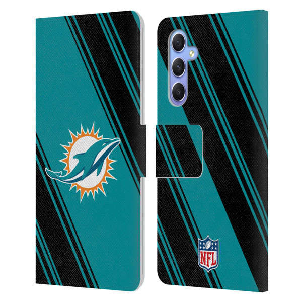 NFL Miami Dolphins Artwork Stripes Leather Book Wallet Case Cover For Samsung Galaxy A34 5G