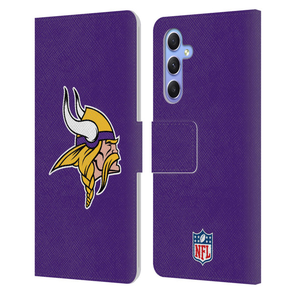 NFL Minnesota Vikings Logo Plain Leather Book Wallet Case Cover For Samsung Galaxy A34 5G
