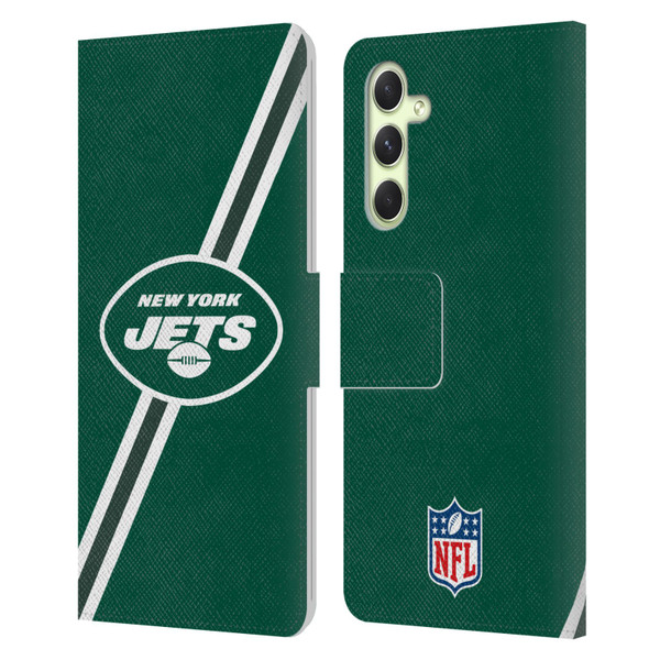 NFL New York Jets Logo Stripes Leather Book Wallet Case Cover For Samsung Galaxy A54 5G