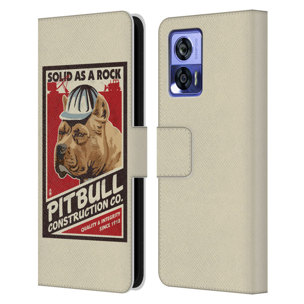 Lantern Press Dog Collection Pitbull Construction Leather Book Wallet Case Cover For Motorola Edge 30 Neo 5G