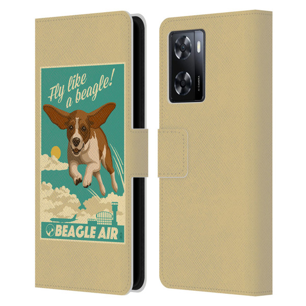 Lantern Press Dog Collection Fly Like A Beagle Leather Book Wallet Case Cover For OPPO A57s