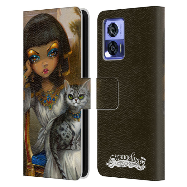 Strangeling Art Egyptian Girl with Cat Leather Book Wallet Case Cover For Motorola Edge 30 Neo 5G