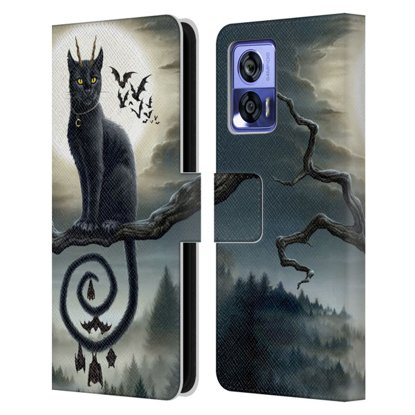 Sarah Richter Animals Gothic Black Cat & Bats Leather Book Wallet Case Cover For Motorola Edge 30 Neo 5G