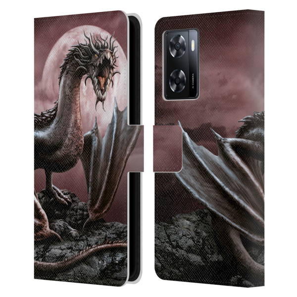 Sarah Richter Fantasy Creatures Black Dragon Roaring Leather Book Wallet Case Cover For OPPO A57s