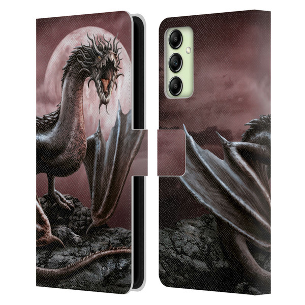 Sarah Richter Fantasy Creatures Black Dragon Roaring Leather Book Wallet Case Cover For Samsung Galaxy A14 5G