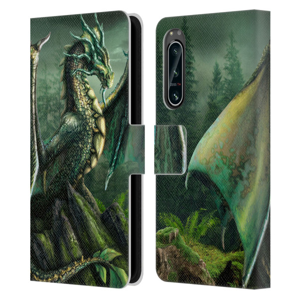 Sarah Richter Fantasy Creatures Green Nature Dragon Leather Book Wallet Case Cover For Sony Xperia 5 IV